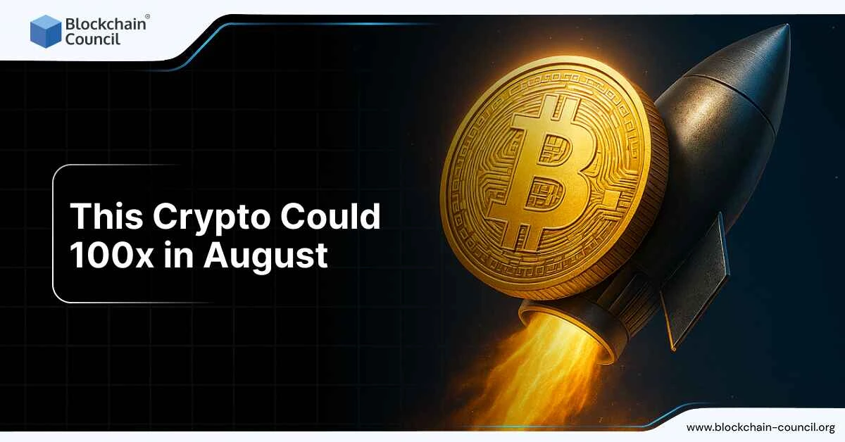 Bitcoin rocket symbolizes potential 100x crypto surge in August.
